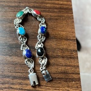 Semi-Precious Stones Sterling Silver Bracelet. 8 1/2”